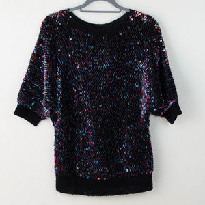 80s Vintage Sequin Embellished Shirt Multicolor